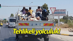 Çocukların kamyonet üzerinde tehlikeli yolculuğu