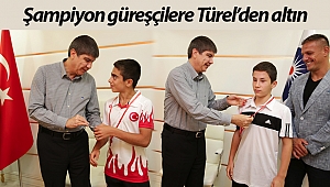 Şampiyon güreşçilere Türel'den altın