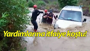 Dereye düşen araçtaki kadını itfaiye kurtardı! (Videolu)