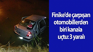 Finike'de çarpışan otomobillerden biri kanala uçtu: 3 yaralı