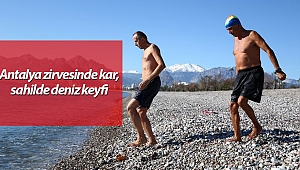 Antalya zirvesinde kar, sahilde deniz keyfi