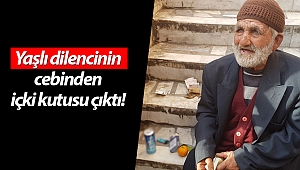 Yaşlı dilencinin cebinden içki kutusu çıktı! (Videolu)