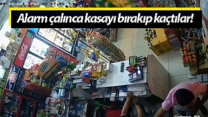 Alarm çalınca kasayı bırakıp kaçtılar! (Videolu)