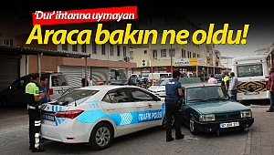 'Dur' ihtarına uymayan otomobil polis aracına çarptı!