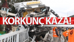 Kontrolden çıkan tır bariyerlere saplandı!