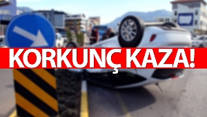 Takla atıp ters dönen araçtan yara almadan kurtuldular!