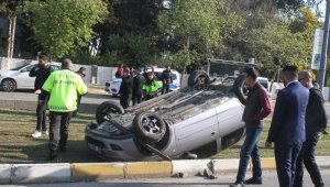 Takla atan araçtan burnu bile kanamadan çıktı