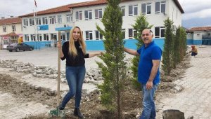 Okul bahçesine ağaç diktiler