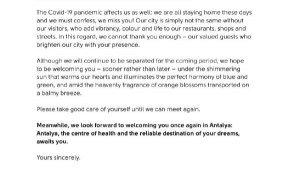 Antalya'dan, 23,5 milyon turiste 4 dilde mektup hazırlandı