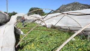 Demre'de şiddetli rüzgar seraları yerle bir etti