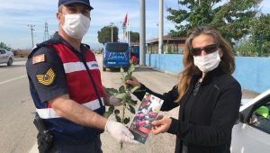 Jandarmadan sürücülere gül sürprizi