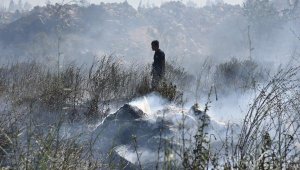 Antalya'da otluk ve çalılık alanda yangın