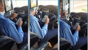 Telefonuyla oynadı çekirdek çitledi