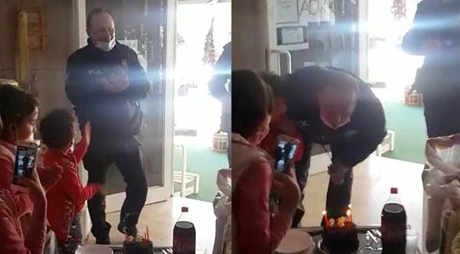 Kavga ihbarına giden polise pastalı sürpriz