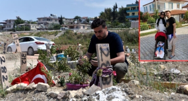 Anneler Günü’nde, bebeği kucağında enkaz altında kalan eşinin mezarını ziyaret etti