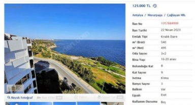Antalya'da deniz manzaralı dairenin yıllık kirası 3,5 milyon lira