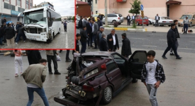 Midibüs, kırmızı ışıkta bekleyen 2 otomobil çarptı: 7 yaralı