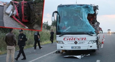 Ters şeritte ilerleyen TIR, yolcu otobüsüne çarptı: 2 ölü, 6 yaralı
