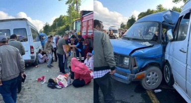 Fındık işçilerini taşıyan minibüsler çarpıştı