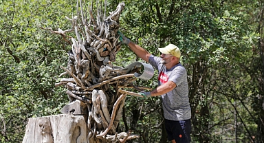 Ağaç dallarını sanat eserine dönüştürüyor