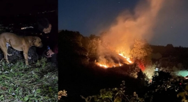 Yangında dumanların arasında kaldı