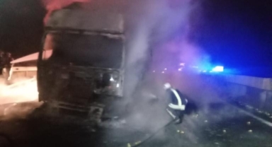 Narenciye yüklü tır seyir halindeyken yandı