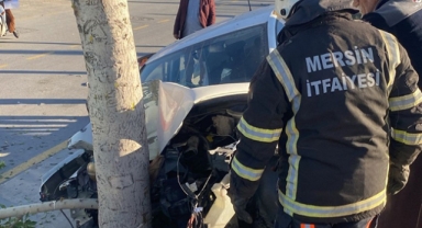 Otomobil ağaca çarptı, sürücüsü sıkıştı