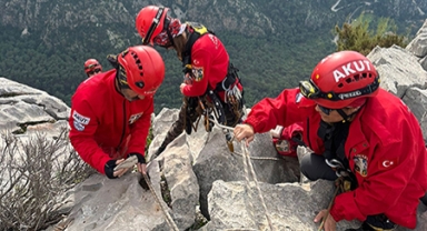 Keçi ve yavrusu kayalıklarda mahsur kaldı