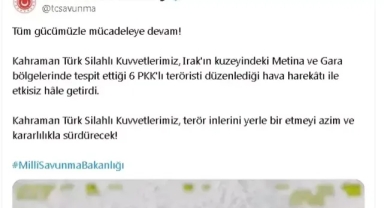 MSB: Irak'ın kuzeyinde 6 PKK'lı etkisiz hale getirildi