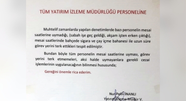 Valilik çalışanlarına uyarı kağıdı
