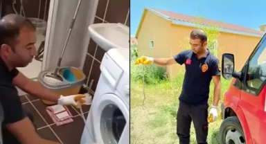 Çamaşır makinesine giren yılanı, itfaiye çıkardı