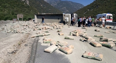 Tır devrildi, yol kapandı