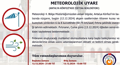 Antalya'da fırtına uyarısı