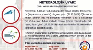 Kaş-Anamur arasında fırtına bekleniyor