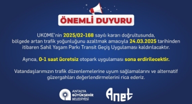 Sahil Yaşam Parkı transit geçişe kapanıyor
