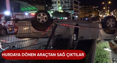 Hurdaya dönen araçtan sağ çıktılar