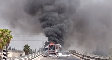 Mobilya malzemesi yüklü TIR alev alev yandı