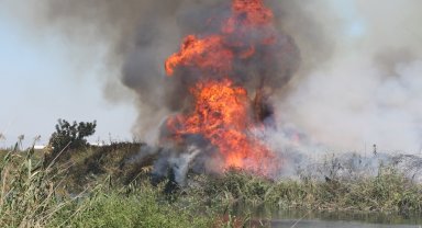 Antalya'da yangın; kano ve tekneden hortumla su sıkıp söndürmeye çalıştılar