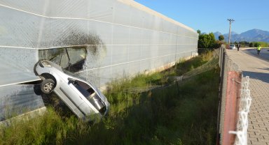 Yoldan çıkan otomobil muz serasına çarptı