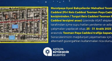 Teoman Paşa Caddesi'nin bir kısmı 1 hafta trafiğe kapalı