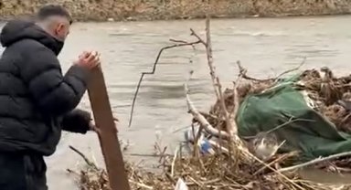 Çayda mahsur kalan kediyi vatandaş kurtardı