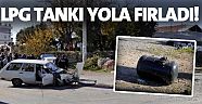Araçtan fırlayan LPG tankı mucize eseri alev almadı