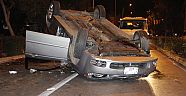 Aşırı hız nedeniyle takla attı