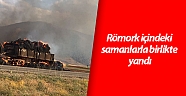 Römork içindeki samanlarla birlikte yandı