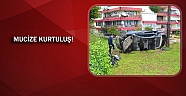 Taklalar atıp, bahçe duvarını yıkan otomobilden sağ çıktı 